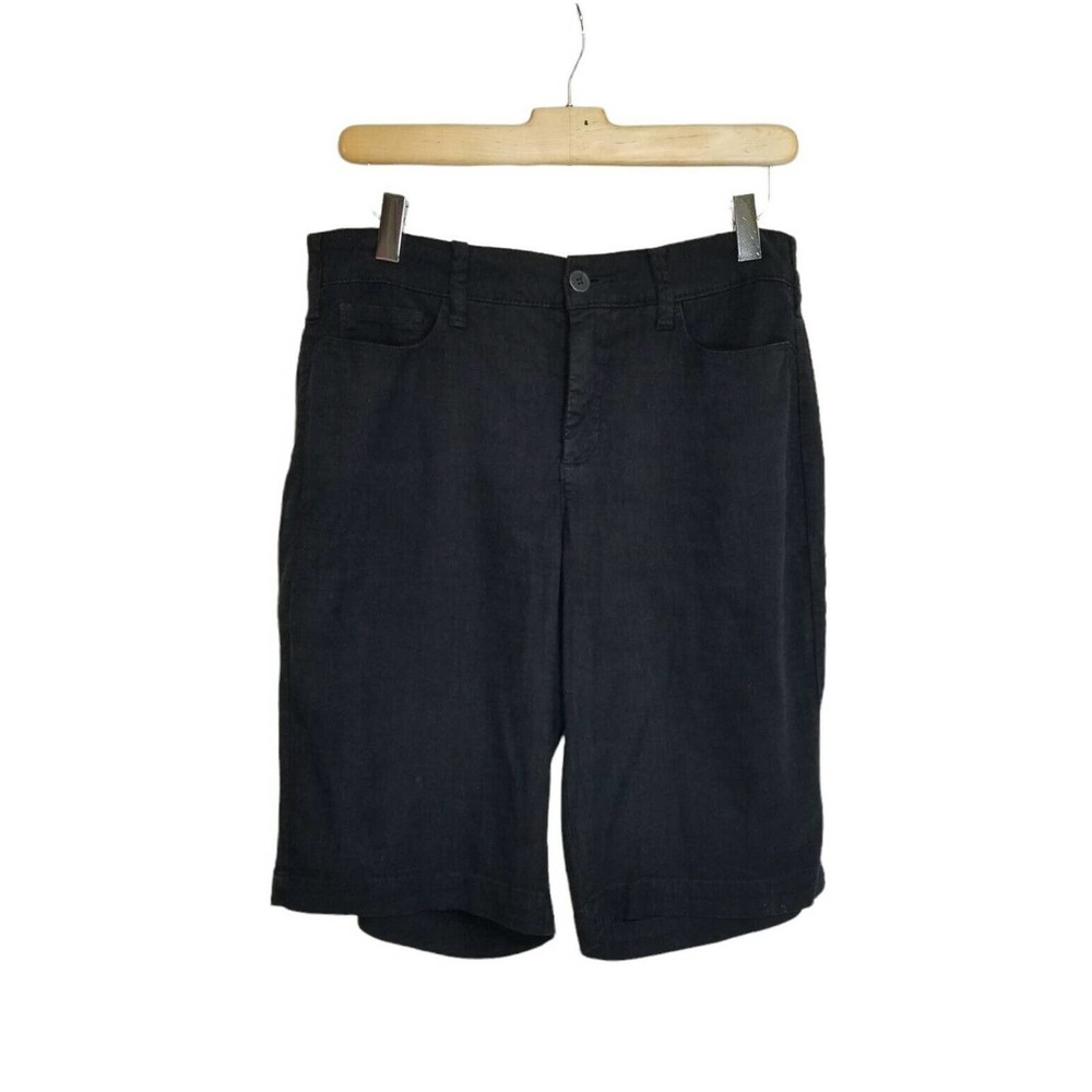 NYDJ Black Linen Blend Lift Tuck Technology High Rise Bermuda Shorts Size 2